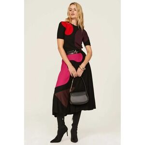 Tory Burch Womens Abstract Colorblock Short Sleeve Zipper Shoulder Top Black 6